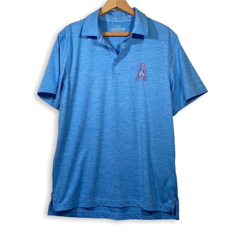 Vineyard Vines Houston Oilers NFL Throwback Men's Blue Destin Polo Shirt - Small
